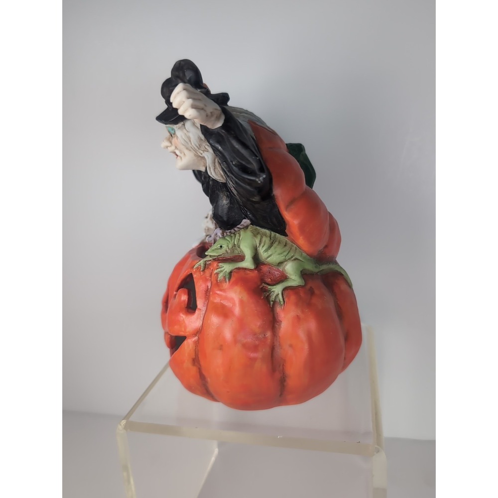 Vintage Halloween Wicked Witch Pumpkin JOL  Candle Votive Holder Lizard Skull 7" - Picture 11 of 14